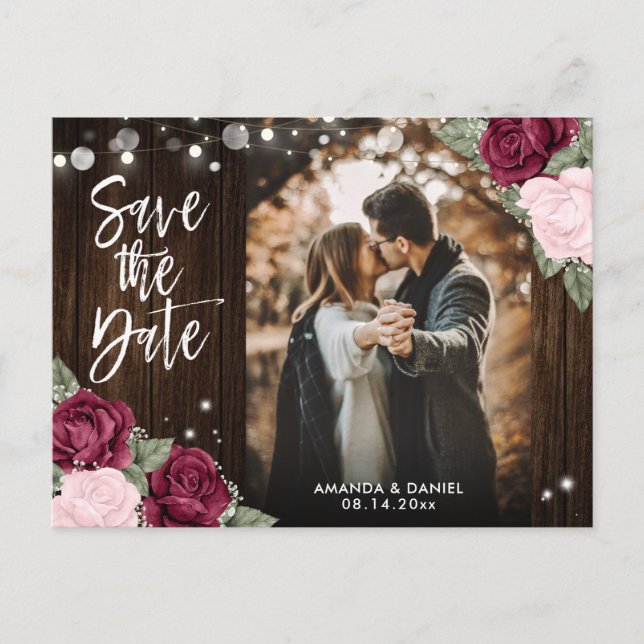 Carte Postale Faire-part Burgundy Blush rose Mariage Photo Enregistrer La D (Devant)