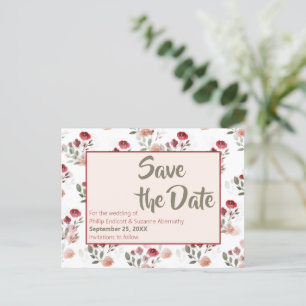 Carte Postale Faire-part Burgundy Blush Sage Rose Motif Enregistrer la date