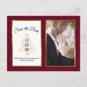 Carte Postale Faire-part Burgundy Gold Winter Wedding Enregistrer La Date P