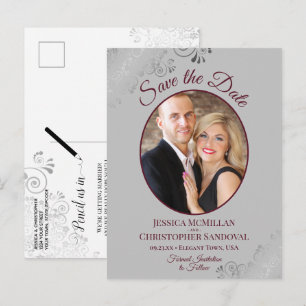 Carte Postale Faire-part Burgundy & Gray Fancy Mariage Enregistrer la Date