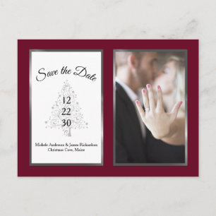 Carte Postale Faire-part Burgundy Silver Winter Wedding Enregistrer La Date