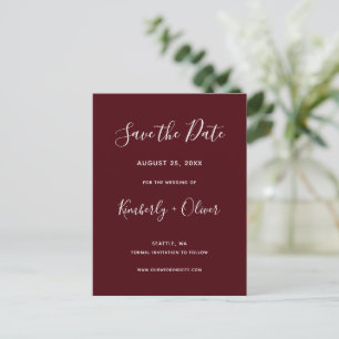 Carte Postale Faire-part Burgundy Simple Calligraphie Mariage moderne