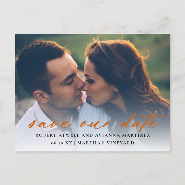 Carte Postale Faire-part Burnt Orange Texte photo Mariage Enregistrer la da (Devant)