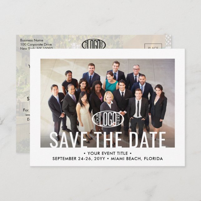 Carte Postale Faire-part Business Event Company Logo & Photo Enregistrer la (Devant / Derrière)