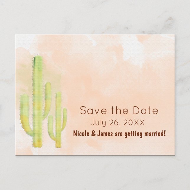 Carte Postale Faire-part Cactus Aquarelle Save The Date Sud-Ouest (Devant)