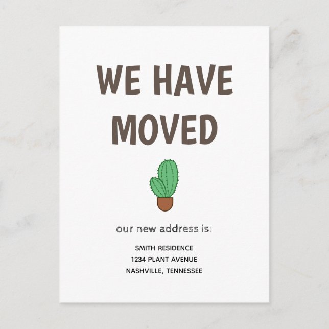 Carte Postale Faire-part Cactus dans un pot Nous avons déménagé (Devant)