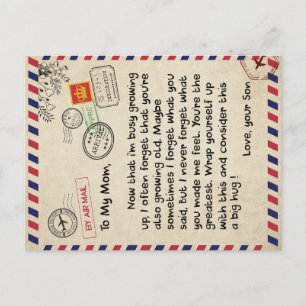 Carte Postale Faire-part Cadeau à mon fils, maman et fils, lettre d'amour à