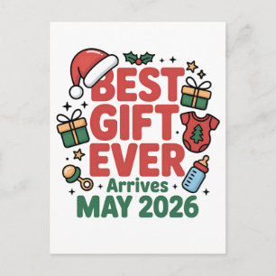 Carte Postale Faire-part Cadeau de Noël de grossesse le meilleur arrive mai