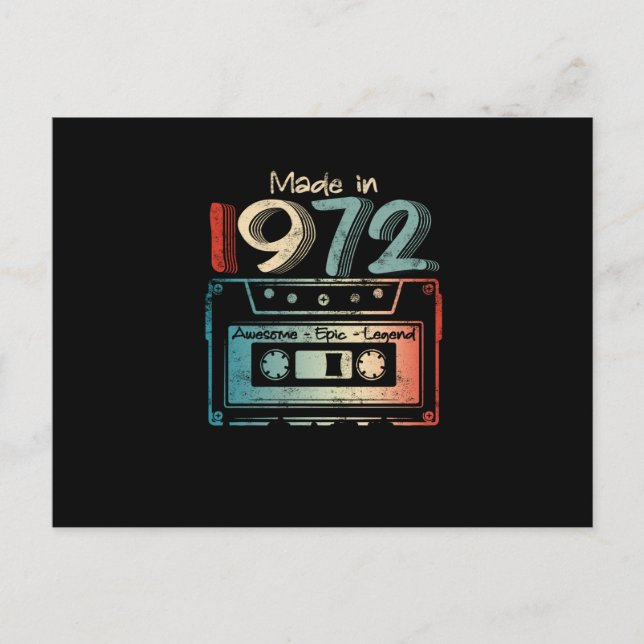 Carte Postale Faire-part Cadeaux d'anniversaire 50 ans nés en 1972 Cassette (Devant)