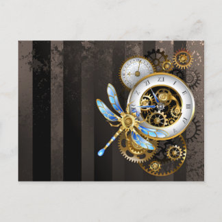 Carte Postale Faire-part Cadran Steampunk avec Libellule