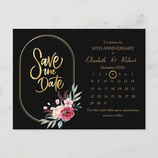 Carte Postale Faire-part Cadre 50e anniversaire Mariage Calendrier des date (Devant)