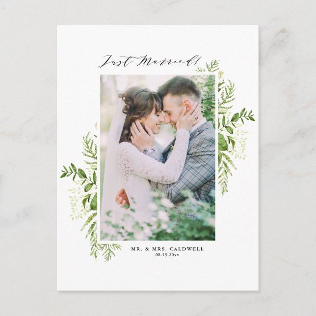 Carte Postale Faire-part Cadre de feuillage sauvage à l'aquarelle Photo Jus (Devant)