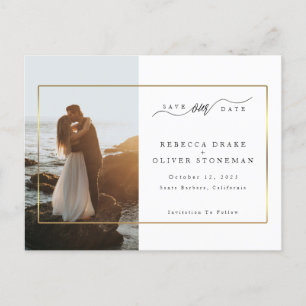 Carte Postale Faire-part Cadre de photo élégant en or pour mariage