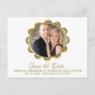 Carte Postale Faire-part Cadre ovale doré élégant Photo de Save the Date