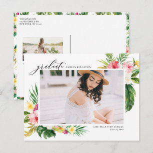 Carte Postale Faire-part Cadre photo floral tropical à l'aquarelle pour la