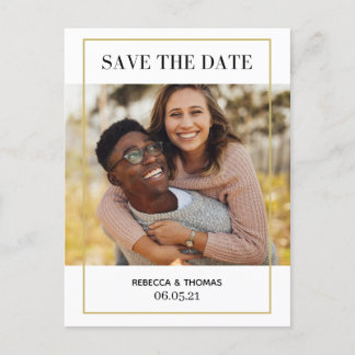 Carte Postale Faire-part cadre photo simple élégant en or save the date