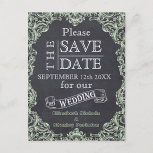 Carte Postale Faire-part Cadre vintage et mariage en tableau noir Enregistr