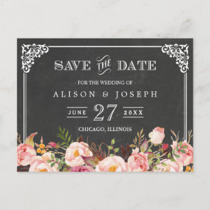 Carte Postale Faire-part Cadre Vintage Tableau Noir Floral Enregistrer la D