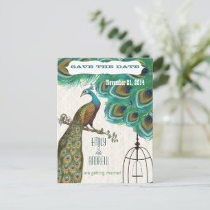 Carte Postale Faire-part Cage à oiseaux en forme de paon avec carrelage mar