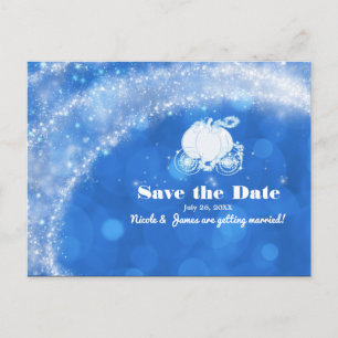 Carte Postale Faire-part Calèche de Cendrillon Bleue et Blanche Date de Mar