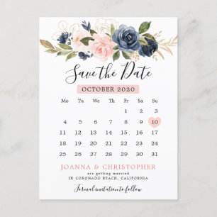 Carte Postale Faire-part Calendrier bleu bleu bleu rose marine Enregistrer