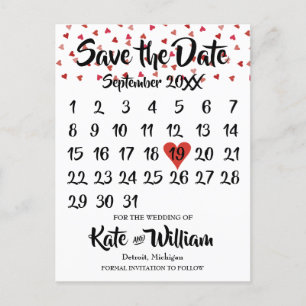 Carte Postale Faire-part Calendrier Cœur d'Amour Rouge Rubis Save the Date