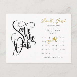 Carte Postale Faire-part Calendrier Cupid Or Amour Cœur Sauvegarder la Date