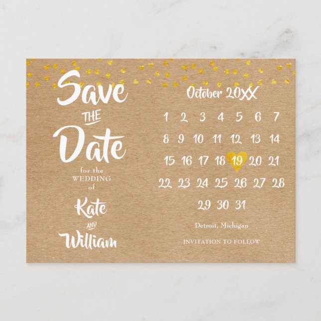 Carte Postale Faire-part Calendrier d'annonce de date de Rustic Boho avec c (Devant)