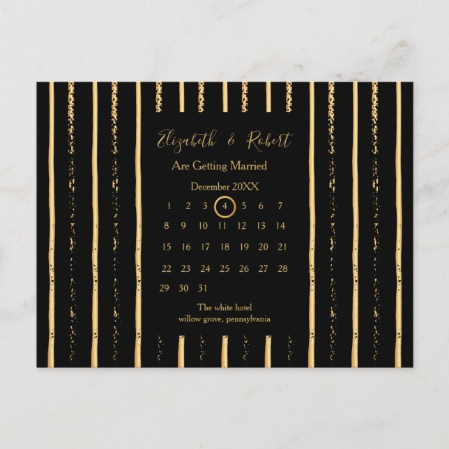 Carte Postale Faire-part Calendrier d'annonce de mariage doré (Devant)