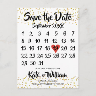 Carte Postale Faire-part Calendrier de l'amour en poussière d'or, date à re
