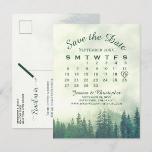 Carte Postale Faire-part Calendrier de mariage à sauvegarder Forêt verte br