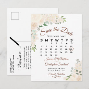 Carte Postale Faire-part Calendrier de mariage à save the date Fleur Floral
