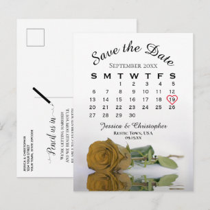 Carte Postale Faire-part Calendrier de mariage Rose Ocres dorés, Save the D