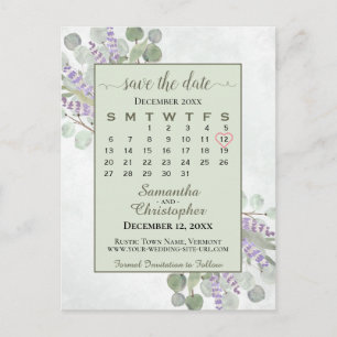 Carte Postale Faire-part Calendrier de mise en garde de mariage Vert Eucaly