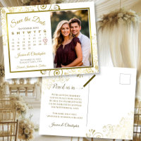 Calendrier de photo de mariage à dater or et blanc
