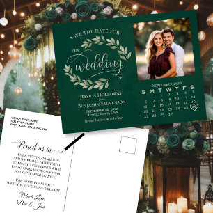 Carte Postale Faire-part Calendrier de photos de feuilles d'émeraude Enregi