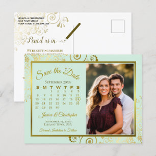 Carte Postale Faire-part Calendrier de sauvegarde de date de mariage vert m