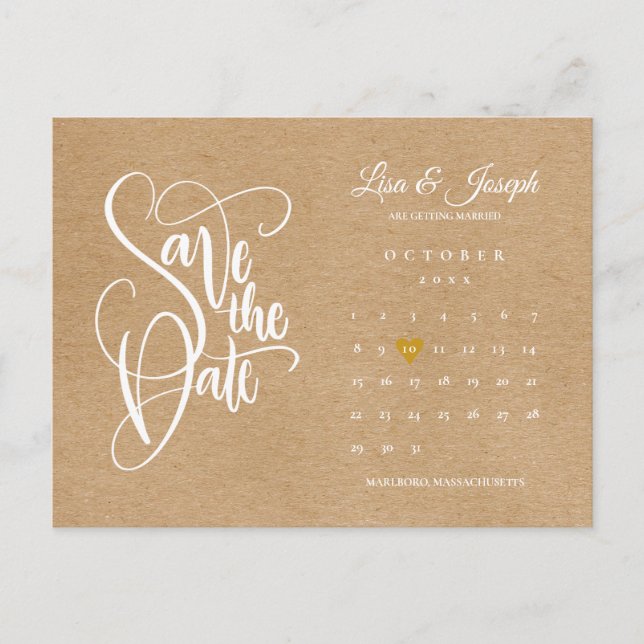 Carte Postale Faire-part Calendrier de script de sauvegarde de date Cœur do (Devant)