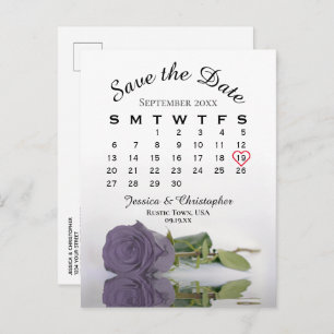Carte Postale Faire-part Calendrier du Mariage Dusty Purple Rose Enregistre