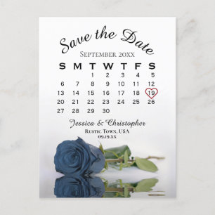 Carte Postale Faire-part Calendrier du Mariage Rose en acier bleu Enregistr