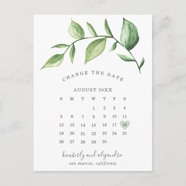 Carte Postale Faire-part Calendrier Élégant et Rustique à Modifier la Date (Devant)