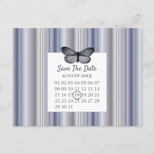 Carte Postale Faire-part Calendrier Enregistrer la date Papillon Bleu Argen (Devant)