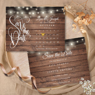 Carte Postale Faire-part Calendrier Gold Heart Rustic Wood Enregistrer la d