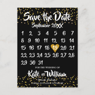 Carte Postale Faire-part Calendrier Gold Love Heart Enregistrer la date