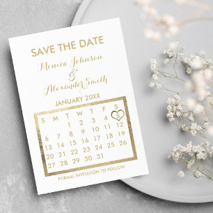 Carte Postale Faire-part Calendrier Luxury White and Gold Enregistrer la da