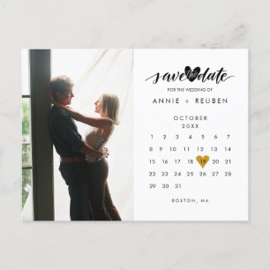 Carte Postale Faire-part Calendrier photo Elegant Gold Heart Enregistrer la