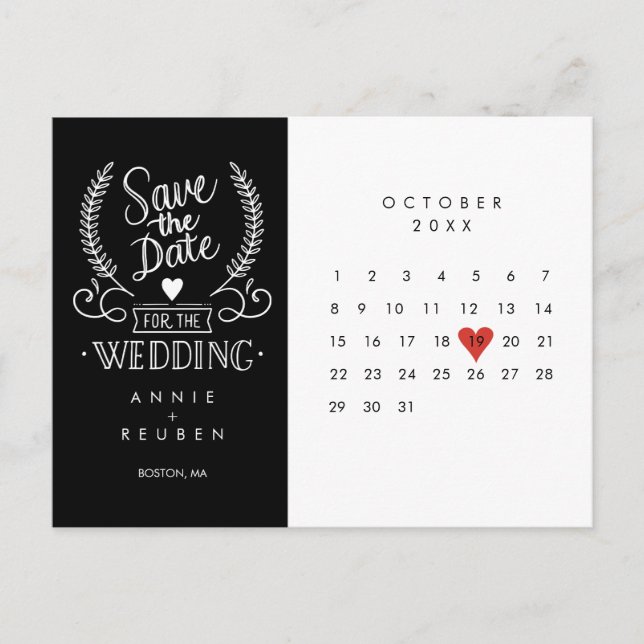 Carte Postale Faire-part Calendrier Red Love Heart Enregistrer la date Cart (Devant)