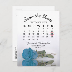 Carte Postale Faire-part Calendrier Rose bleu turquoise Enregistrer la date