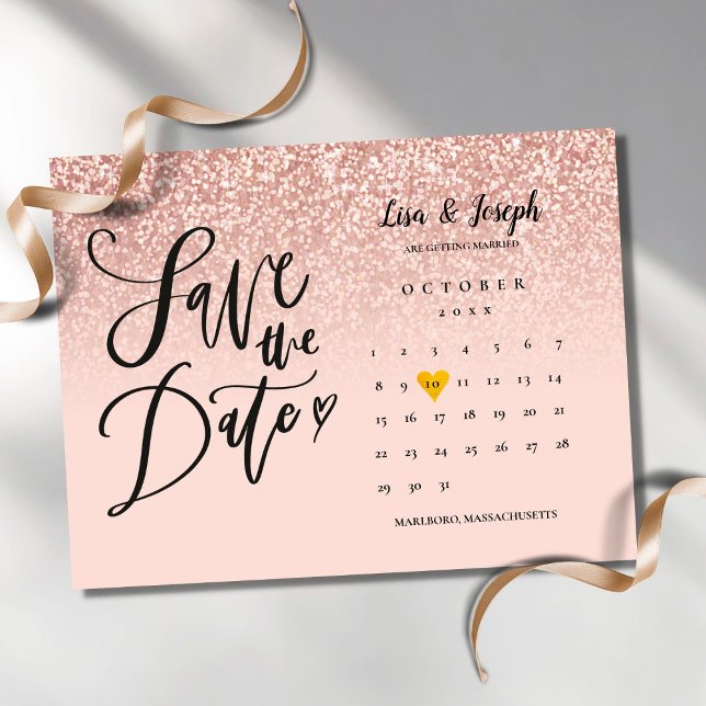 Carte Postale Faire-part Calendrier Save the Date Rose Gold Paillettes Ombr (Créateur téléchargé)