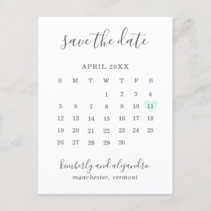 Carte Postale Faire-part Calendrier simple Pastel Green Heart Enregistrer l
